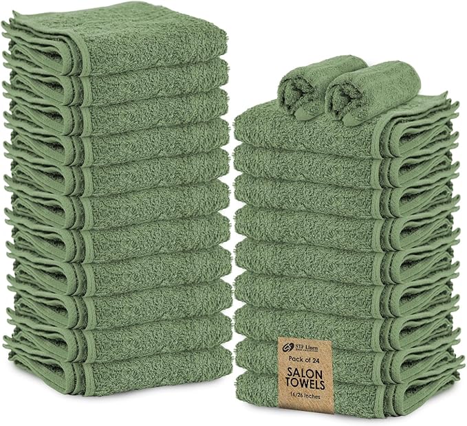 STF Linen 24 Pack Green Hand Towel 100% Cotton Spa Towel – 16x26 inches Highly Absorbable Facial Towels Gym, Hair Towel and Face Towel Bulk Small Towels (Not Bleach Proof)