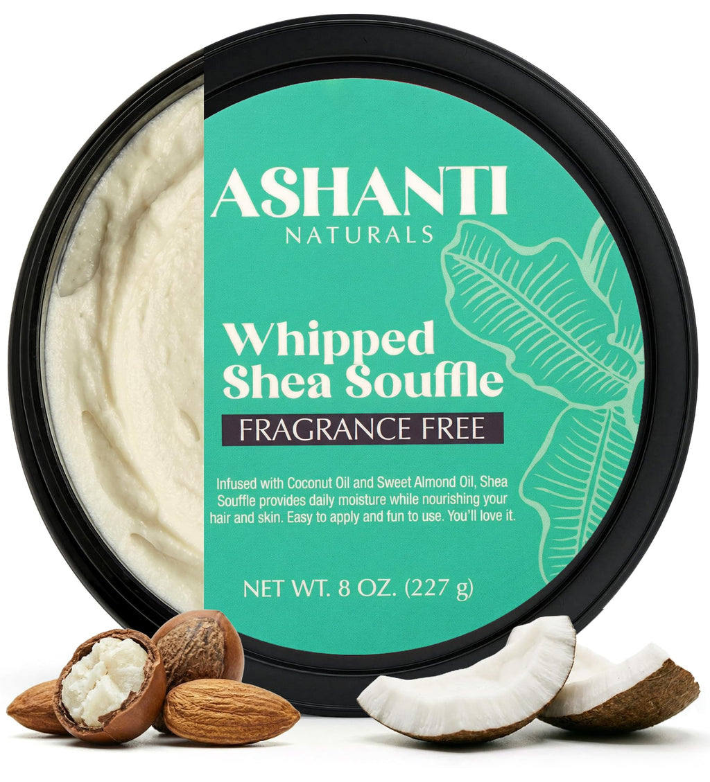Ashanti Naturals Scented Whipped Shea Butter for Skin | African Body Butter for Women w/Coconut, Almond Oil(Fragrance Free Souffle, 8 oz)