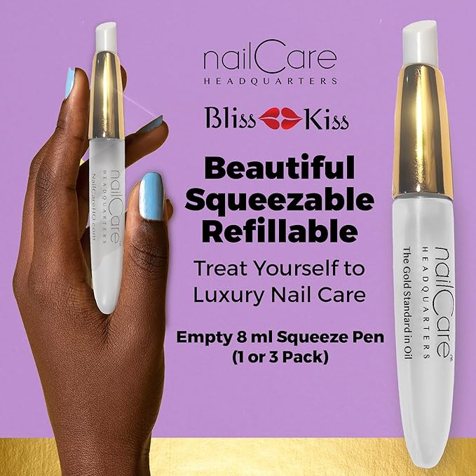 Nail Care Headquarters Refillable Empty Squeeze Cuticle Pens, perfect for holding Simply Pure Nail & Cuticle Oil - Gold Cap 3 Pack