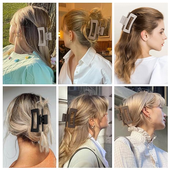Sisiaipu 3.5 Inch Medium Hair Claw Clips 6 Pack Hair Clips for Women Square Rectangle Claw for Hair Banana Jaw Clips Hair Accessories for Girls -Regular