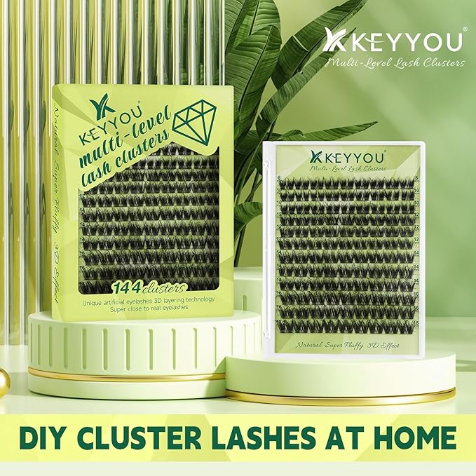 KEYYOU Lash Clusters 3D Effect Eyelash Clusters 108pcs D Curl PuffSilk V3D05 Wispy Lashes Cluster Lashes Natural Soft DIY Lash Extension at Home(PuffSilk V3D05-D-8-18MIX)
