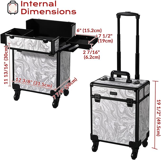 BYOOTIQUE 3-Piece Rolling Makeup Train Case on Wheels Travel Makeup Artist