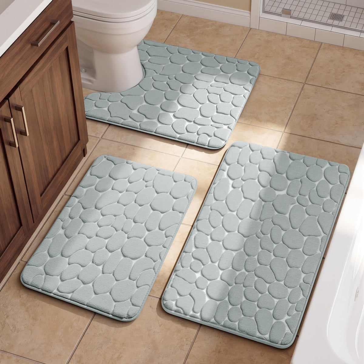 YIHOUSE Bathroom Rugs Mat Set, Memory Foam Bath Mat 5 Piece Dark Grey