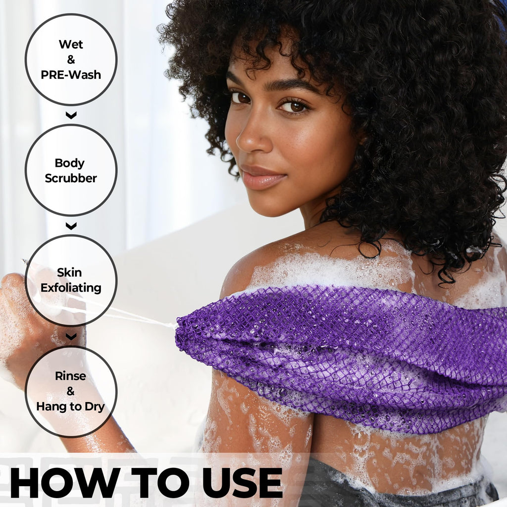 African Net Sponge Authentic - Exfoliating Back Scrub Bath Sponge with Knots - Afro Scrub Body Scrubber Exfoliator Washcloth - African Body Care Daily Use Shower Essentials