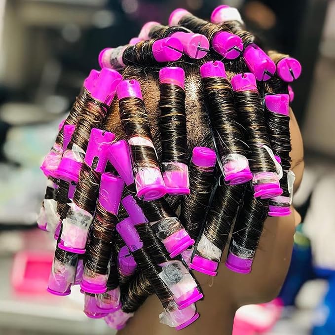 20Pcs Women's Perm Rods Set for Natural Hair Purple Cold Wave Hair Rollers for Curling and Styling All Hair Lengths - DIY Hairdressing Tools