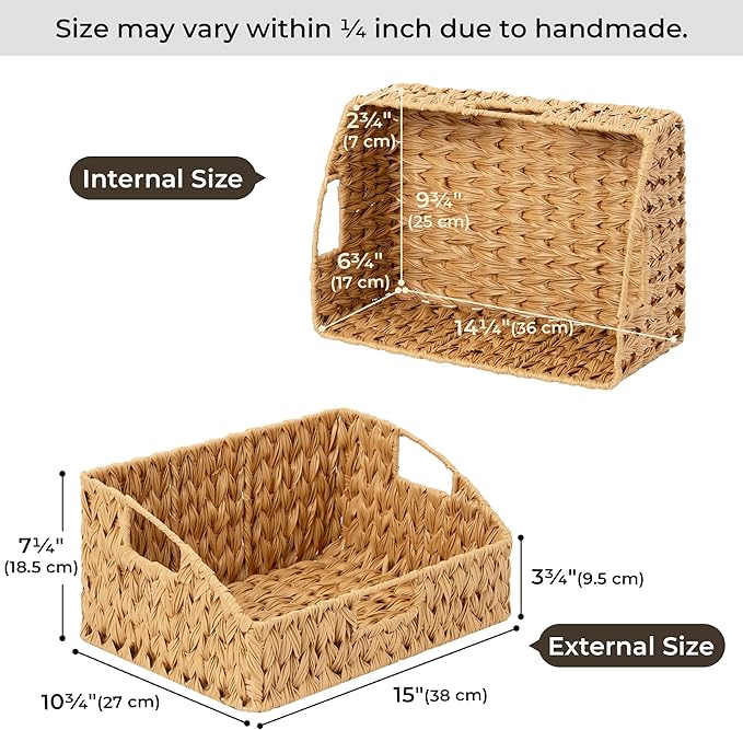 GRANNY SAYS Wicker Storage Basket for Shelves, Large Wicker Basket with Handles, Trapezoid Woven Baskets for Storage, Decorative Baskets for Home Decor, Natural