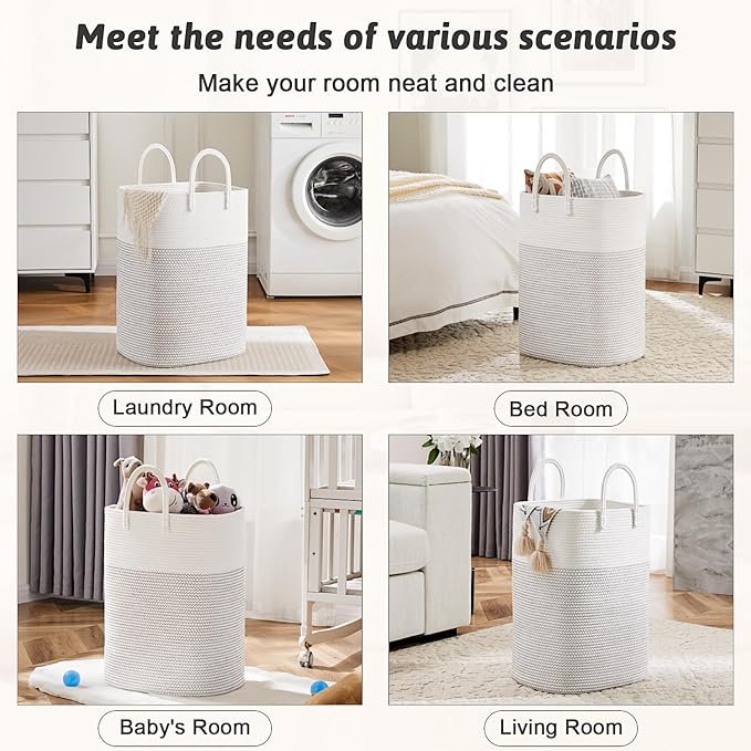 Artfeel Laundry Basket,Woven Cotton Rope Laundry Hamper,40L Versatile Storage for Dirty Clothes,Baby Toys,and Blankets in Bathroom, Nursery,and Living Room