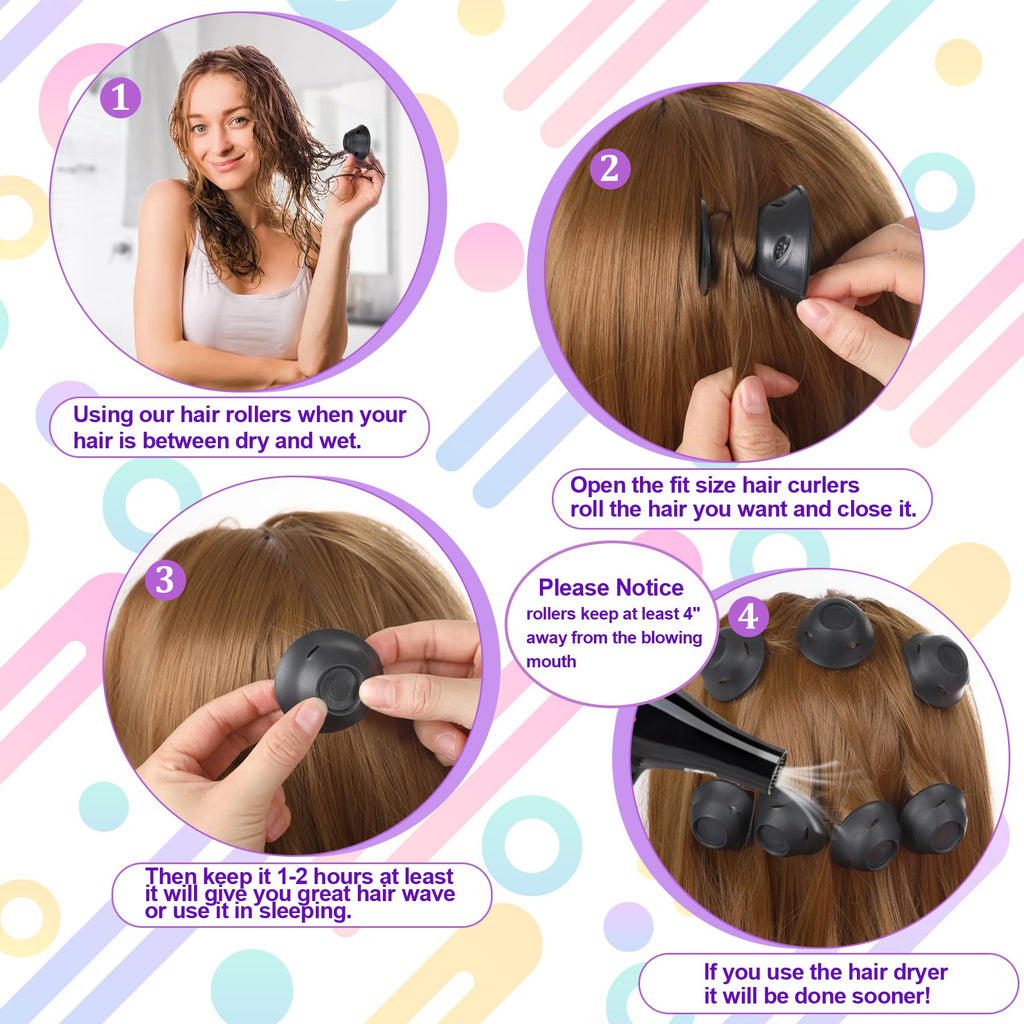JANYUN 40 Pcs Black Silicone Hair Rollers,Heatless Hair Styling Tools