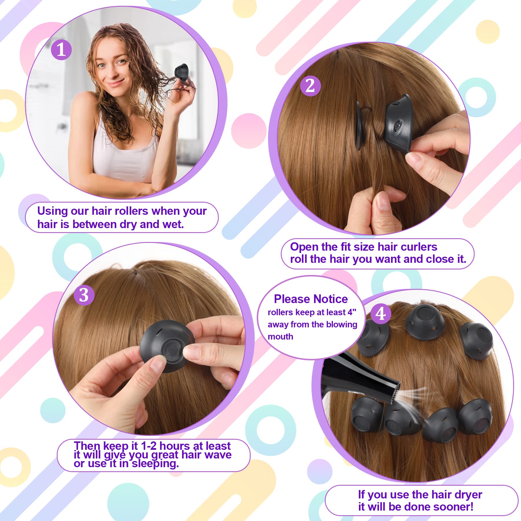 JANYUN 40 Pcs Black Silicone Hair Rollers,Heatless Hair Styling Tools