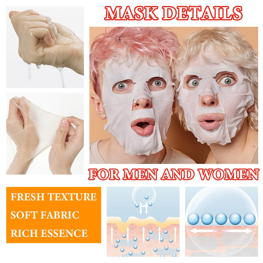 10 Pack Variety Facial Sheet Masks Skin Care Set, Hydrating Bulk Sheet Face Masks Skincare Gifts Set for Women Men, Long Lasting Moisturizing Face Mask Skincare for All Skin Type(A)