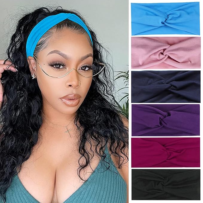 XTREND 6 Pcs Women's Headbands Twisted Cross Elastic Head Bands Yoga Workout Headband Non-Slip Sweat Soft Headbands Solid Color Simple Versatile Hair Accessory Hairbands