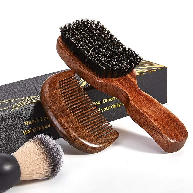 Boar Bristle Beard Brush, Sapele Wood Hair & Beard Grooming Brush