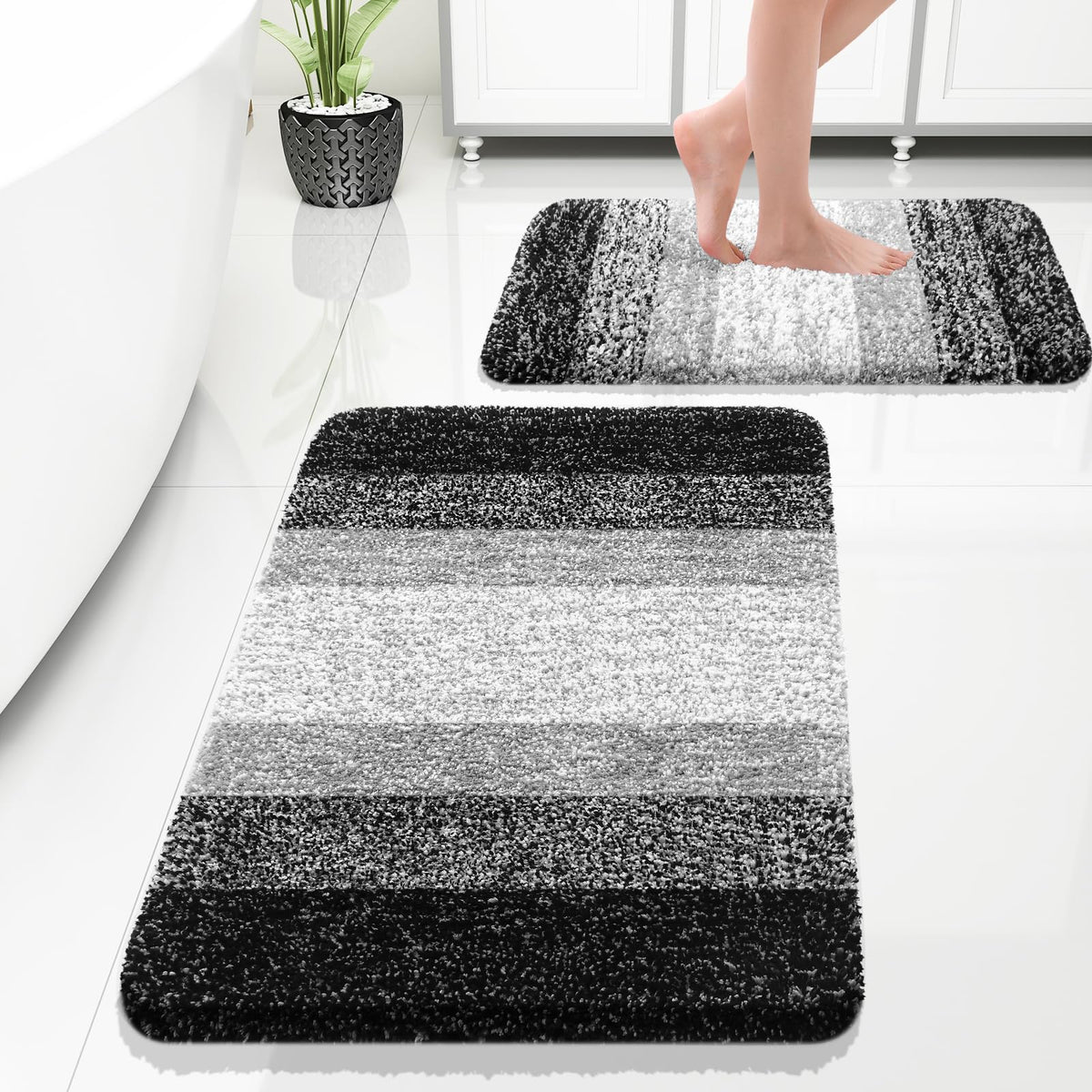 OLANLY Micorfiber Bathroom Rug Set 2 Piece, Soft Bath Mats, Olive Green
