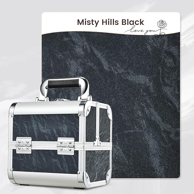 Costravio Makeup Case Train Case Portable Makeup Box with Mirror Lock Box Travel Cosmetic Train Cases Hard Make Up Organizer for Girls Nail Craft Storage Vanity Misty Hills Black