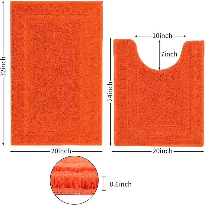 SHACOS Soft Fluffy Bathroom Rugs Set of 2 with U Shaped Toilet Contour Rug Non Slip Washable Absorbent Bath Rugs Bath Mats for Bathroom Floor (20"x24"+20"x32",Orange)
