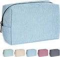 MAANGE Cosmetic Bags for Women Small Makeup Bag for Purse Corduroy Makeup Pouch Travel Makeup Bag with Metal Zipper Make Up Bag for Travelling(BLUE)