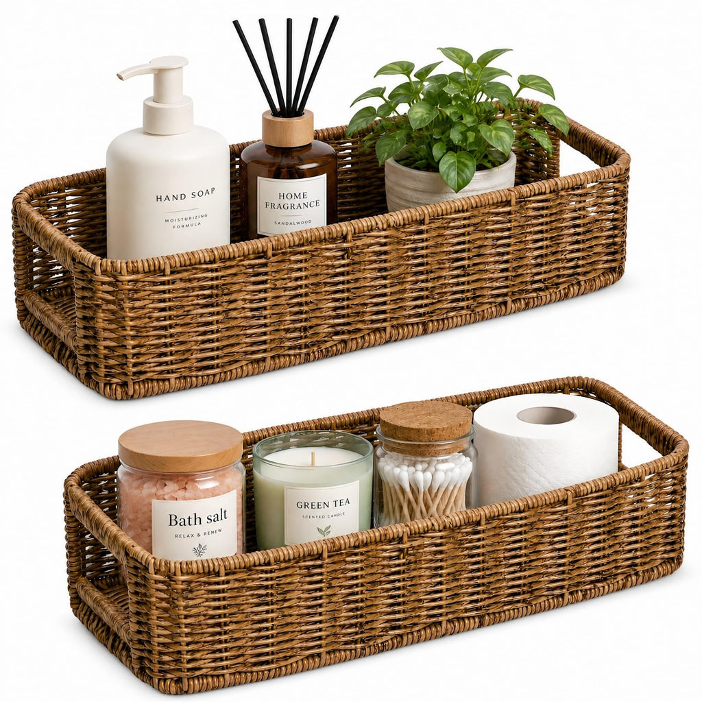 ZAVOOS 2 Pack Toilet Tank Basket with Handwoven Built-in Handle