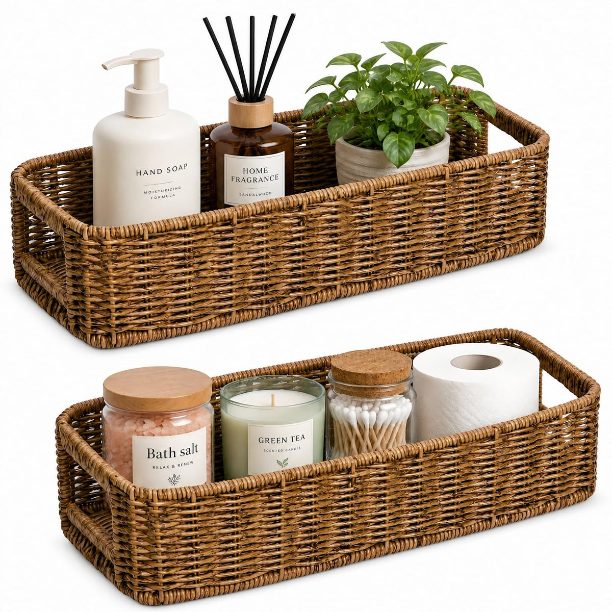 ZAVOOS 2 Pack Toilet Tank Basket with Handwoven Built-in Handle