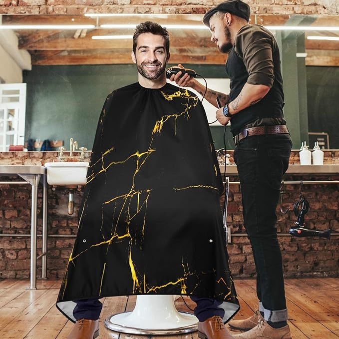 visesunny Gold Vein Black Pattern Barber Cape Anti-Static Hair Cutting Cape with Snap Closure Professional Salon Polyester Beard Shaving Bib Water-Resistant Hairdressing Cape Adjustable Snap