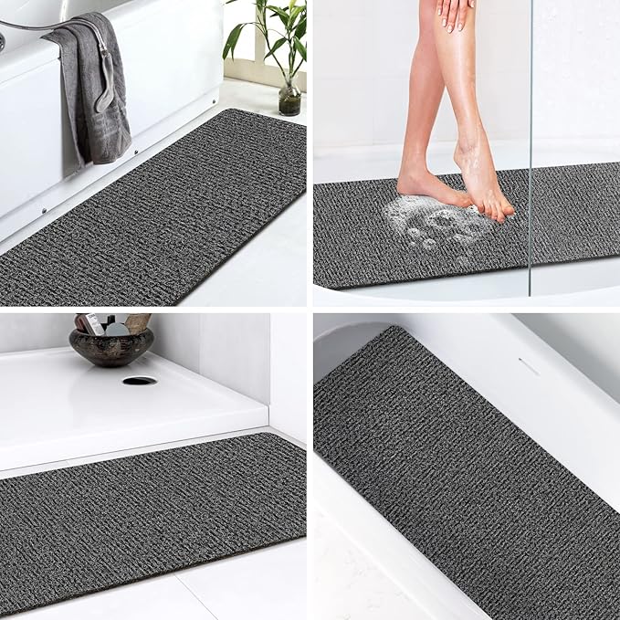 LuxStep Shower Mat Bathtub Mat,32x16 inch, Non-Slip Bath Mat with Drain, Quick Drying PVC Loofah Bathmat for Tub,Shower,Bathroom,Black
