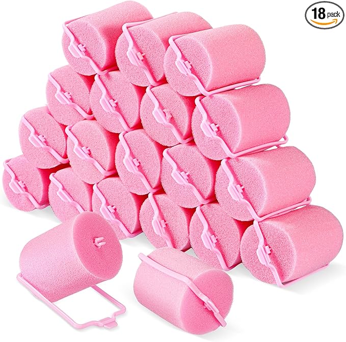 Geyoga 18 Pieces Sponge Hair Rollers Large Soft Foam Hair Styling Curlers Large Size Hairdressing Curlers for Women(Pink,1.9 x 2.6 Inches)