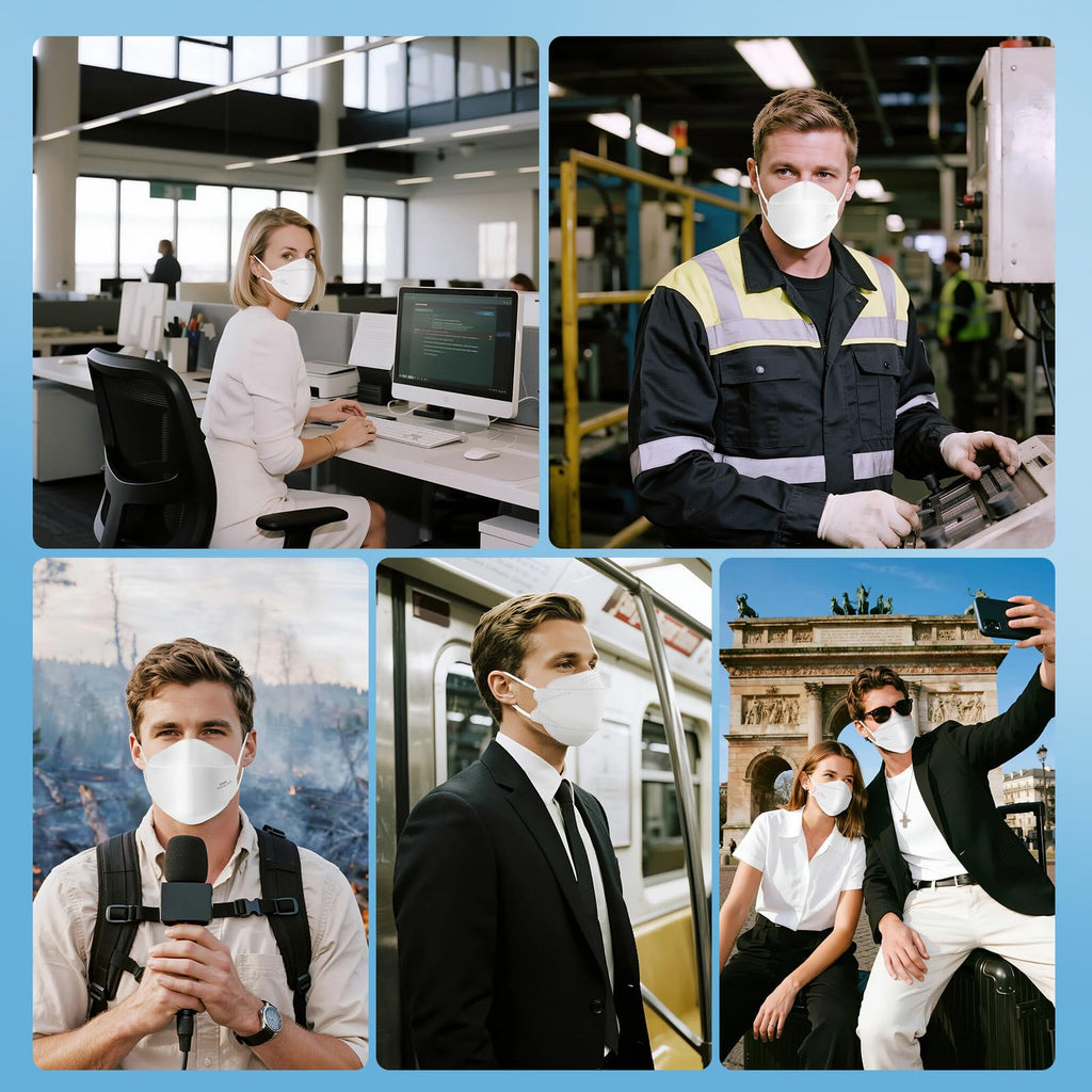 akgk KN95 Face Masks 50 Pack, 5-Ply Disposable White Face Mask Against PM 2.5 Smoke & Dust, Filtration Efficiency 95%