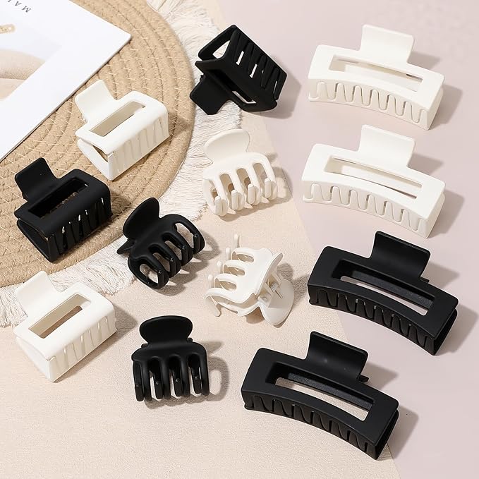 SMKSL 3 Styles Hair Clips for Women Small Medium Big Claw Clips for Thin Thick Hair 12 Pcs Hair Claw Clips Hair Clips Combination Hair Accessories for Women (Black & White)
