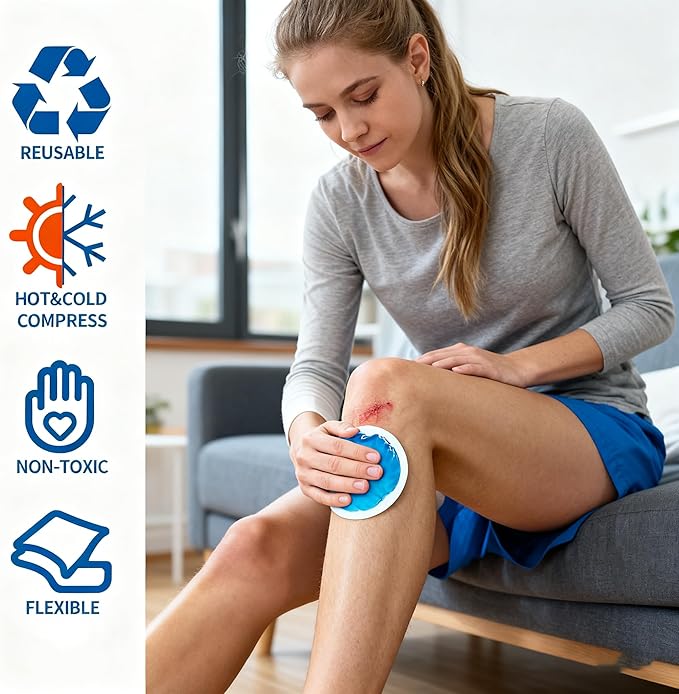 Soft Ice Pack/Small Ice Packs for Injuries Reusable, Small Round Gel Hot & Cold Compress (12 Pack) for Pain Relief, Toothache, Surgery Recovery - Soothing Gel with Sleeve - Blue