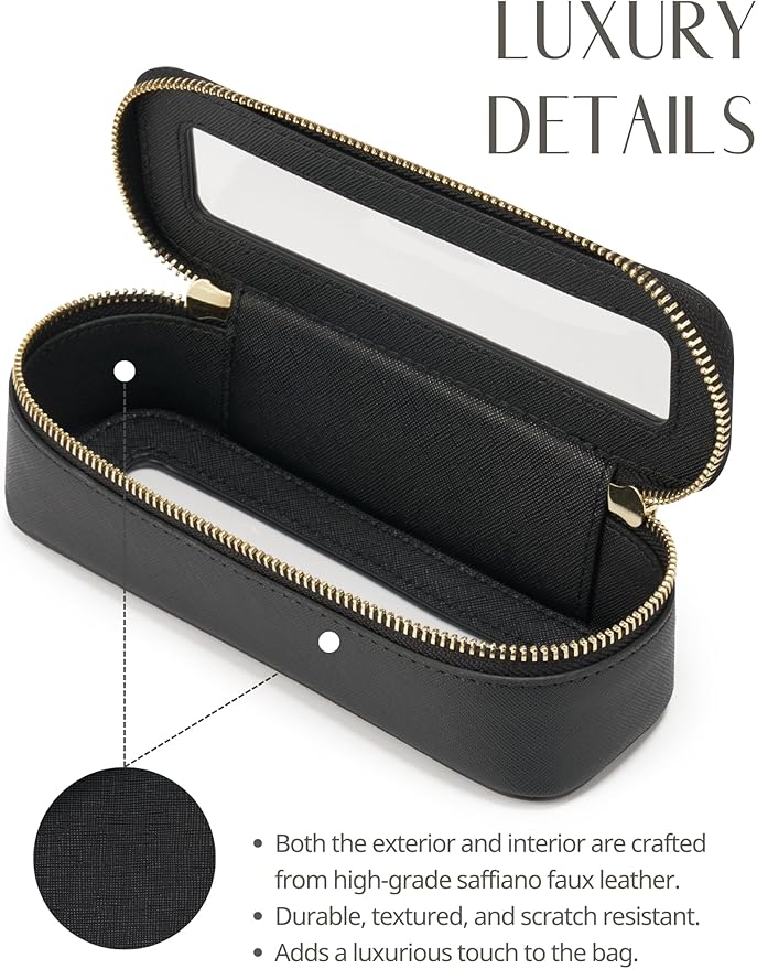 Popvibe Makeup Brush Travel Case Slim Makeup Bag for Women Clear Cosmetic Bag Cute Makeup Case Black Toiletry Bag for Traveling Transparent Car Makeup Bag Aesthetic Makeup Brush Bag
