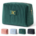 COSHAYSOO Personalized 16th 18th 21st Birthday Gifts for Girls Travel Makeup Bag Quilted Make Up Cosmetic Pouch 16 17 18 19 20 21 Year Old Girl College Dorm Essentials Green Velvet Initial Letter C