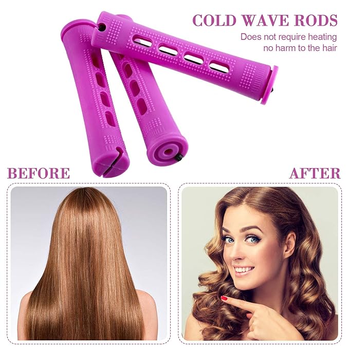 WILLBOND 36 Pieces Cold Wave Rod Hair Perm Rods Hair Rollers Perming Curlers with Steel Rat Tail Comb for Hairdressing Styling