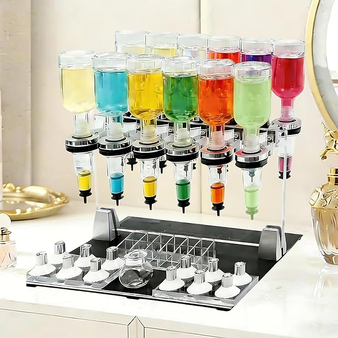 QIUNAOZI Liquid Filling Machine Transfer Tools, 12 Pump Heads,Testing Cups, 200ml Glass Perfume Bottles, Flow Adjustable, Suitable for Liquid Colognes/Perfume Samples