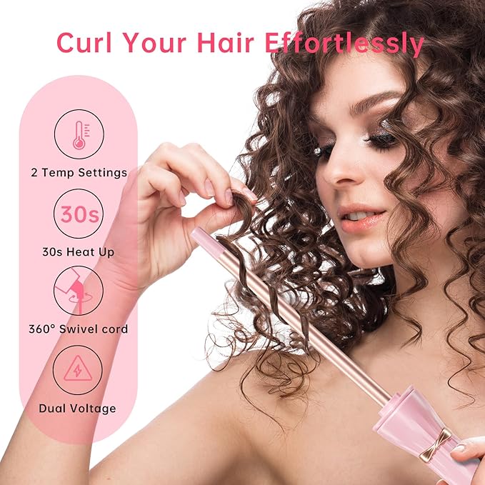 Hahahope 3/8 Inch Skinny Curling Wand, 9mm Mini Barrel for Short & Long Hair, Dual Voltage with 2 Heat Settings, Fast Heat Ceramic Curler