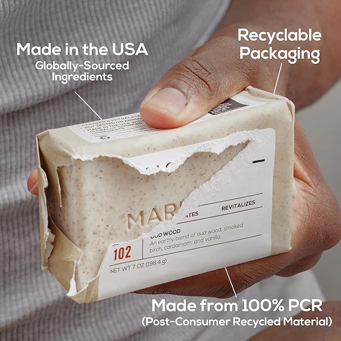 MARLOWE. Body Scrub Soap, Exfoliating Soap Bar, Oud Wood, 7 oz (12 Bars)
