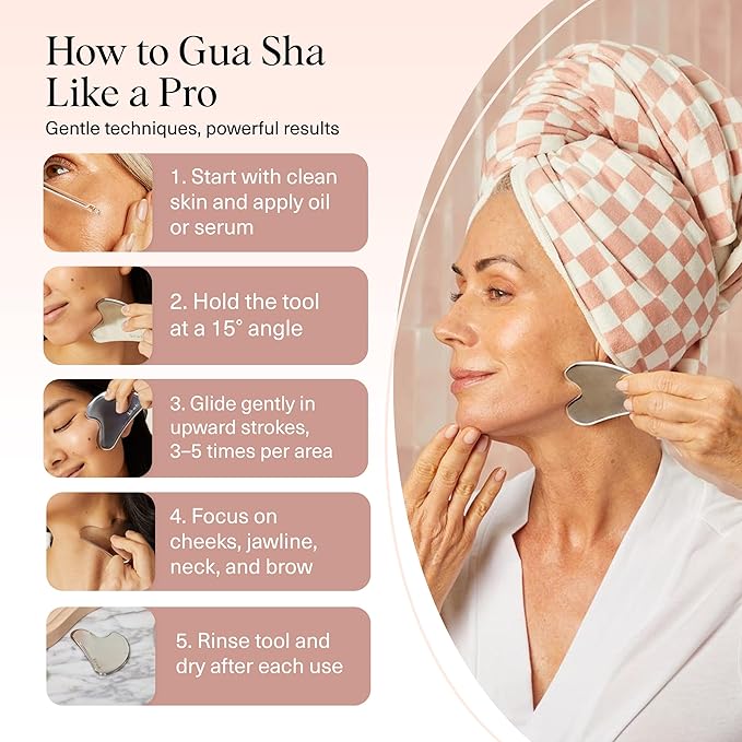 Kitsch Stainless Steel Gua Sha Facial Tools - Guasha Tool for Face, Face Sculpting Tool, Jawline Shaper, Double Chin Reducer, Body Gua Sha Tools, Lymphatic Drainage Massager, Facial Skin Care -Silver