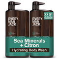 Every Man Jack Men’s Hydrating Body Wash for All Skin Types - Cleanse and Hydrate Skin with Naturally Derived Marine Extracts, Coconut Oil, and a Sea Minerals + Citron Scent - 33.8 fl. oz. - 2 Bottle