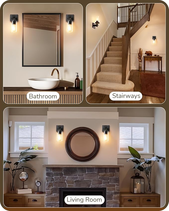 EDISHINE Vintage Bronze 1-Light Wall Sconces Set of 2, Glass Vanity Light
