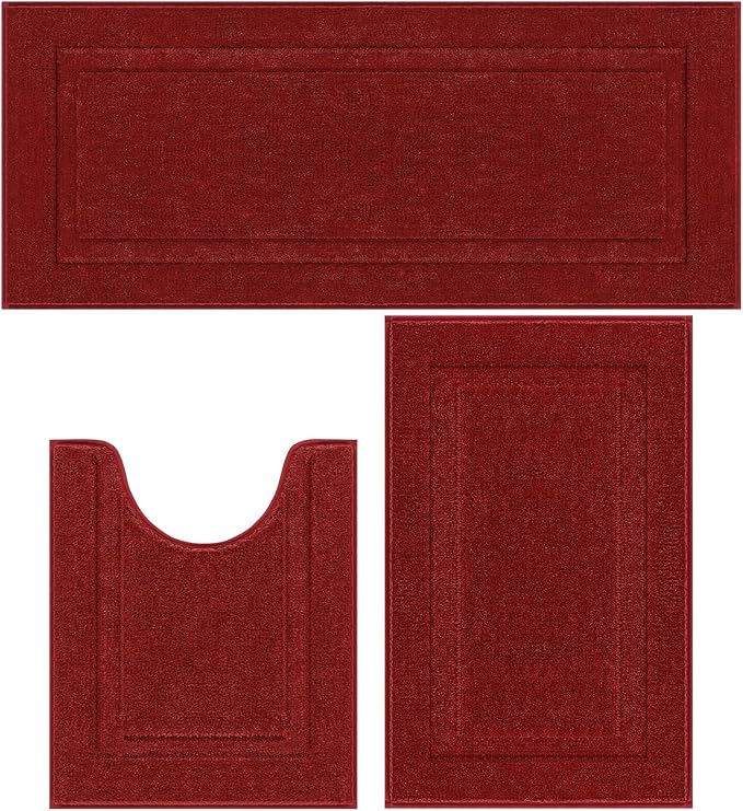 SHACOS Red Bathroom Rugs Sets 3 Piece Bath Mat U Shaped Toilet Rug