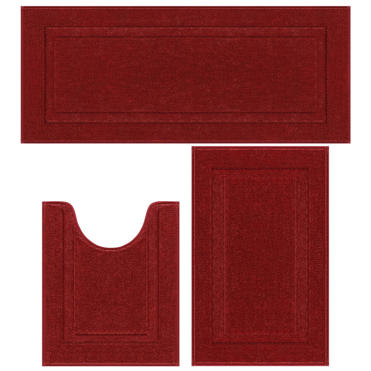 SHACOS Navy Blue Bathroom Rugs Sets 3 Piece Bath Mat U Shaped Toilet Rug