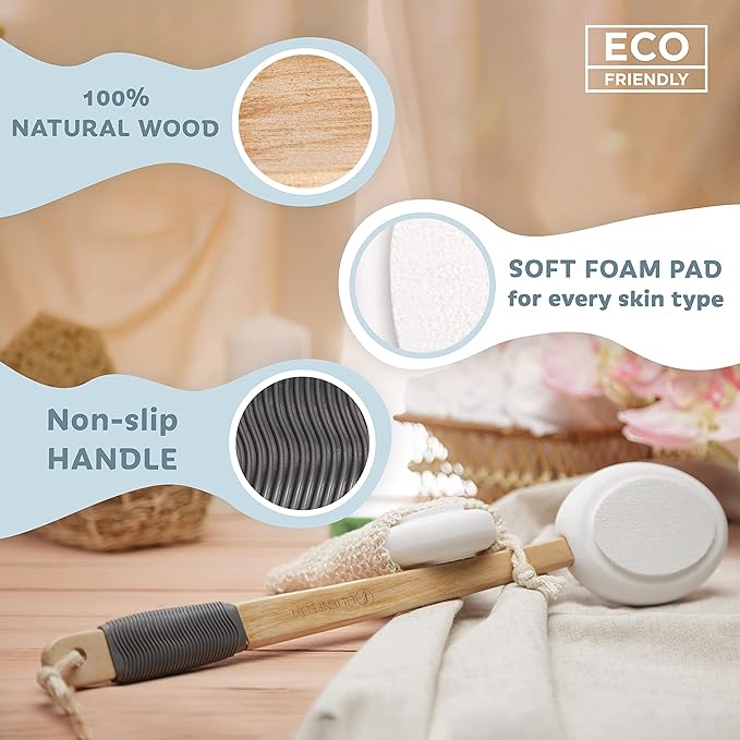 Lilienfeldt Bamboo Back Brush - Eco-Friendly Long Handled Lotion Applicator - Moisturizing - SKIN CLEANING BRUSH