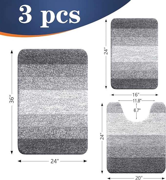 OLANLY Microfiber Bathroom Rugs Sets 3 Piece, 36"x24"+24"x16"+24"x20"