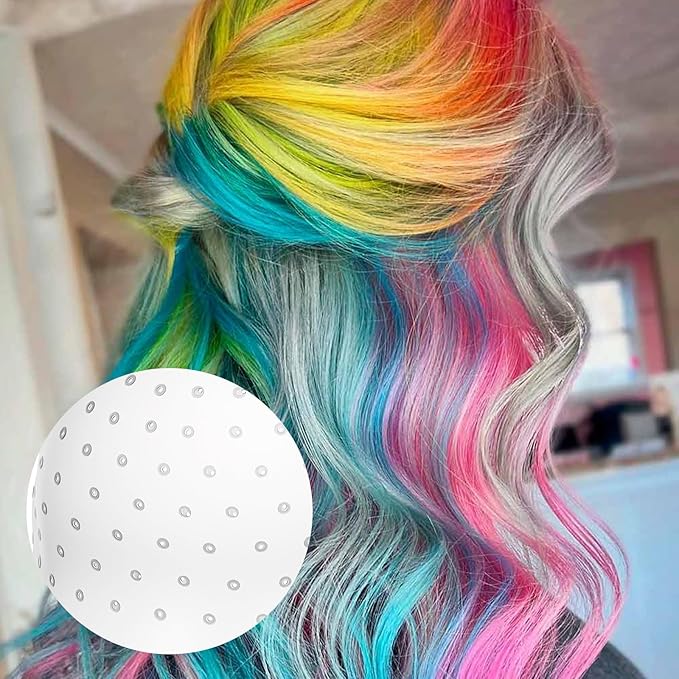 LIQWEI Punched Silicone Highlight Hair Cap with Needle, Professional Reusable Highlighting Poked Hole Caps with Hooks for Color Hair Salon Hairdressing Dyeing Staining Tools for Women Men