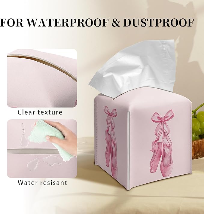 Grace Yonks Cute Pink Ballet Shoes Tissue Box Cover Square, Cube Case for Facial Tissues, 5.2" PU Leather(074)