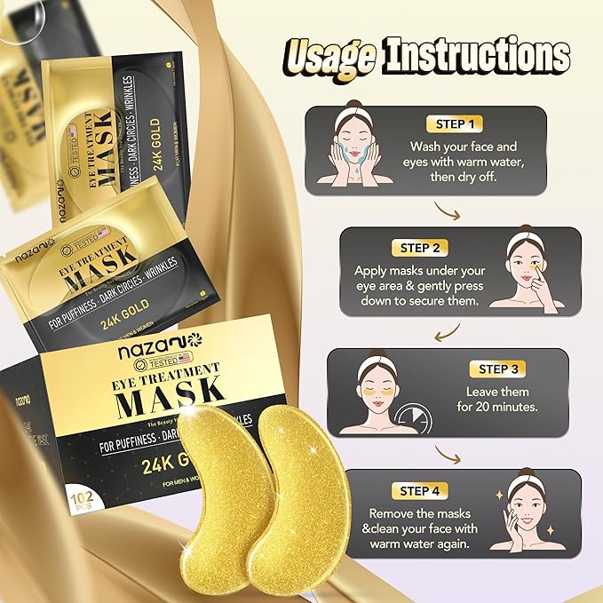NAZANO 102 Pcs 24K Gold Under Eye Patches - Eye Masks