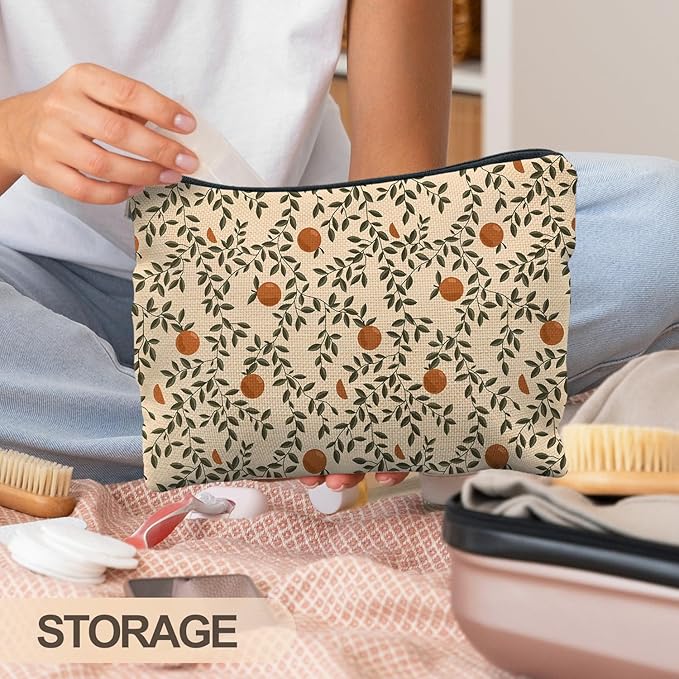RYYCDOI Vintage Citrus Orange Makeup Bag, Boho Botanical Cosmetic Bags for Women, Fruit Makeup Bag, Fruit Lover Gifts, Orange Gifts for Women Cosmetic Bag Toiletry Bag