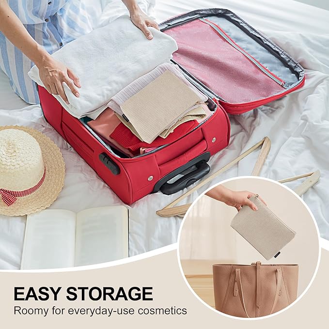 MAGEFY Small Makeup Bag for Purse Corduroy Makeup Bag with Inner Zipper Pockets Travel Cosmetic Bag for Women Preppy Stuff Aesthetic Gifts, Beige