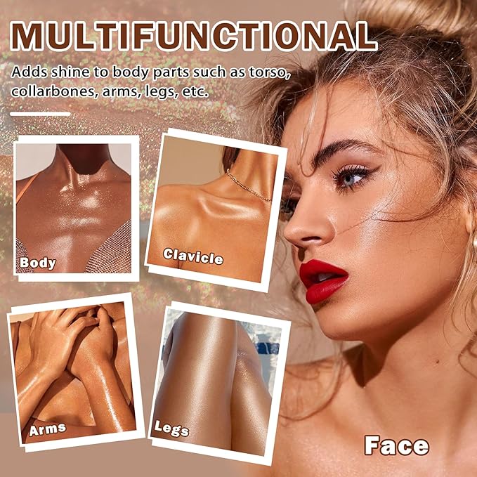 LZXLUKGIR Shimmer Body Oil,Glitter Sunscreen,SPF 45 Broad Spectrum,Lightweight Moisturizing Body Glow Oil,Water Resistant,Glowing Results,01 Rose Gold
