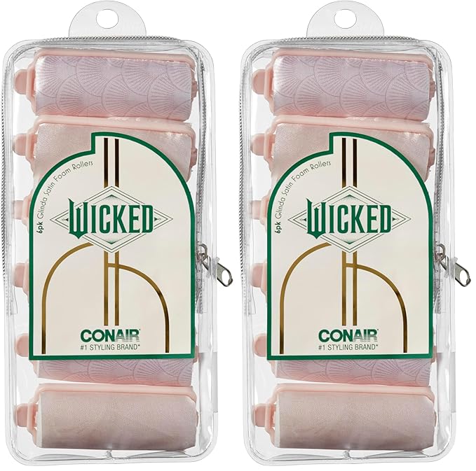 Wicked Glinda 6PK Satin Rollers - hair rollers - foam rollers - heatless hair curlers - Scunci by Conair (Pack of 2)