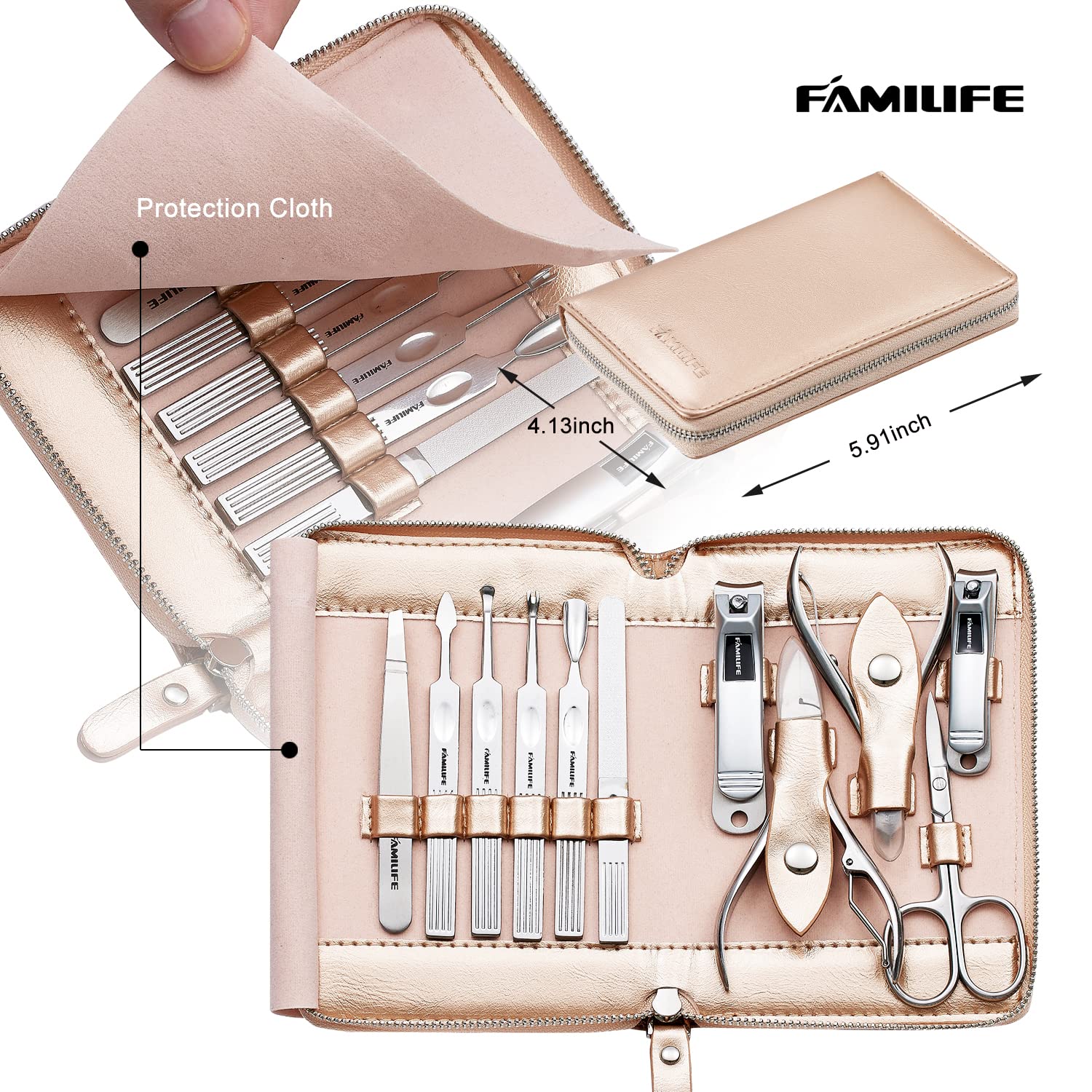 FAMILIFE Stainless Steel Manicure Set 11-in-1 Professional Nail Clipper Kit