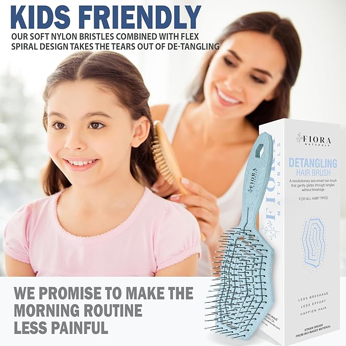 Fiora Naturals Hair Detangling Brush - Hair Detangler Brush w/Ultra-soft Bristles- Glide Through Tangles with Ease - For Curly, Fine, Women, Men, Kids, Toddlers, Wet and Dry